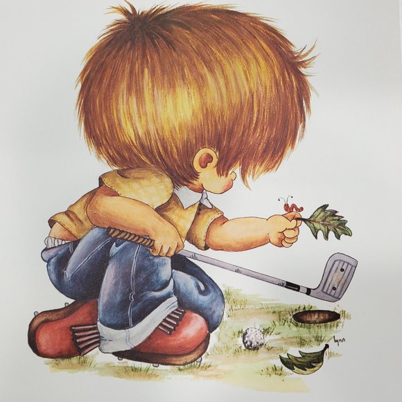 Little Boy GOLF SPORTS STAR Wall Art Print Child 11 x 14 Vintage 70s Home DECOR - Picture 1 of 3